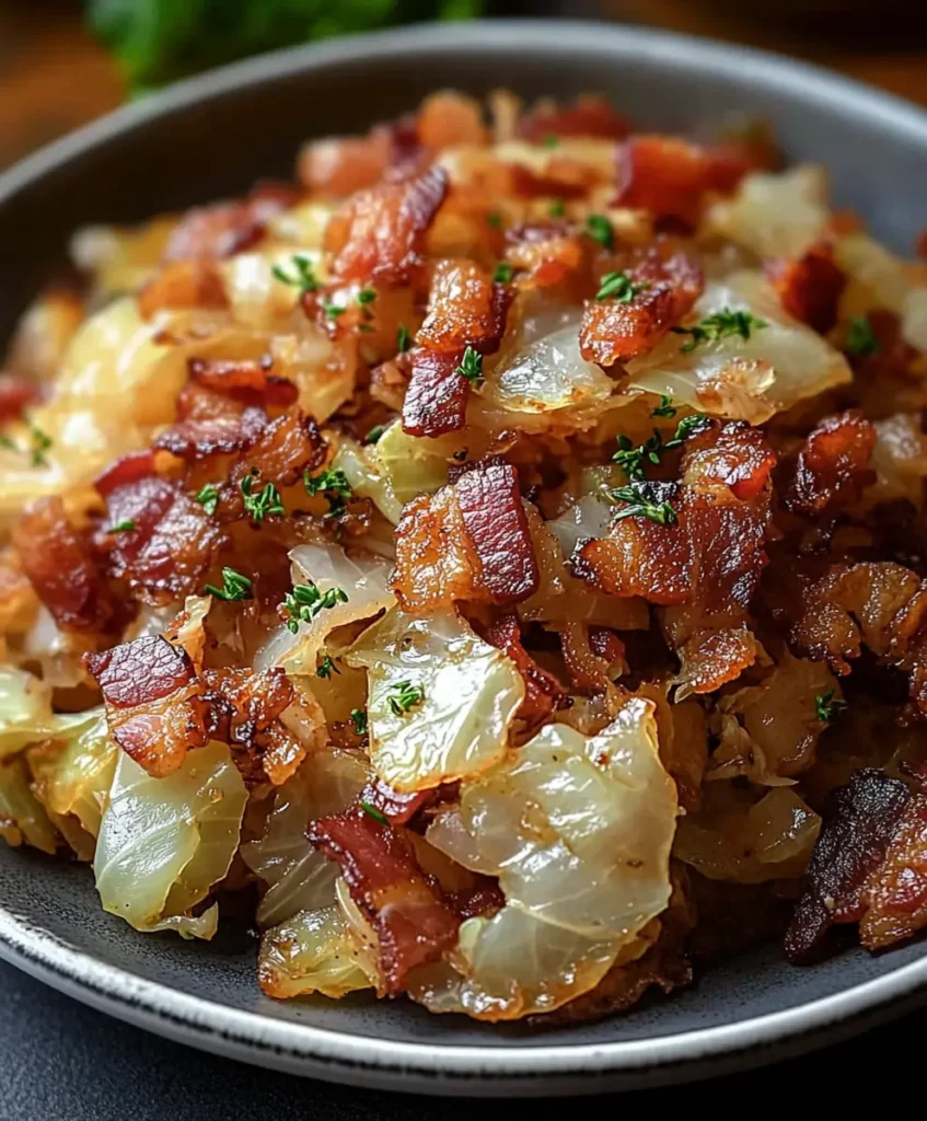 Fried Cabbage with Bacon, Onion, and Garlic