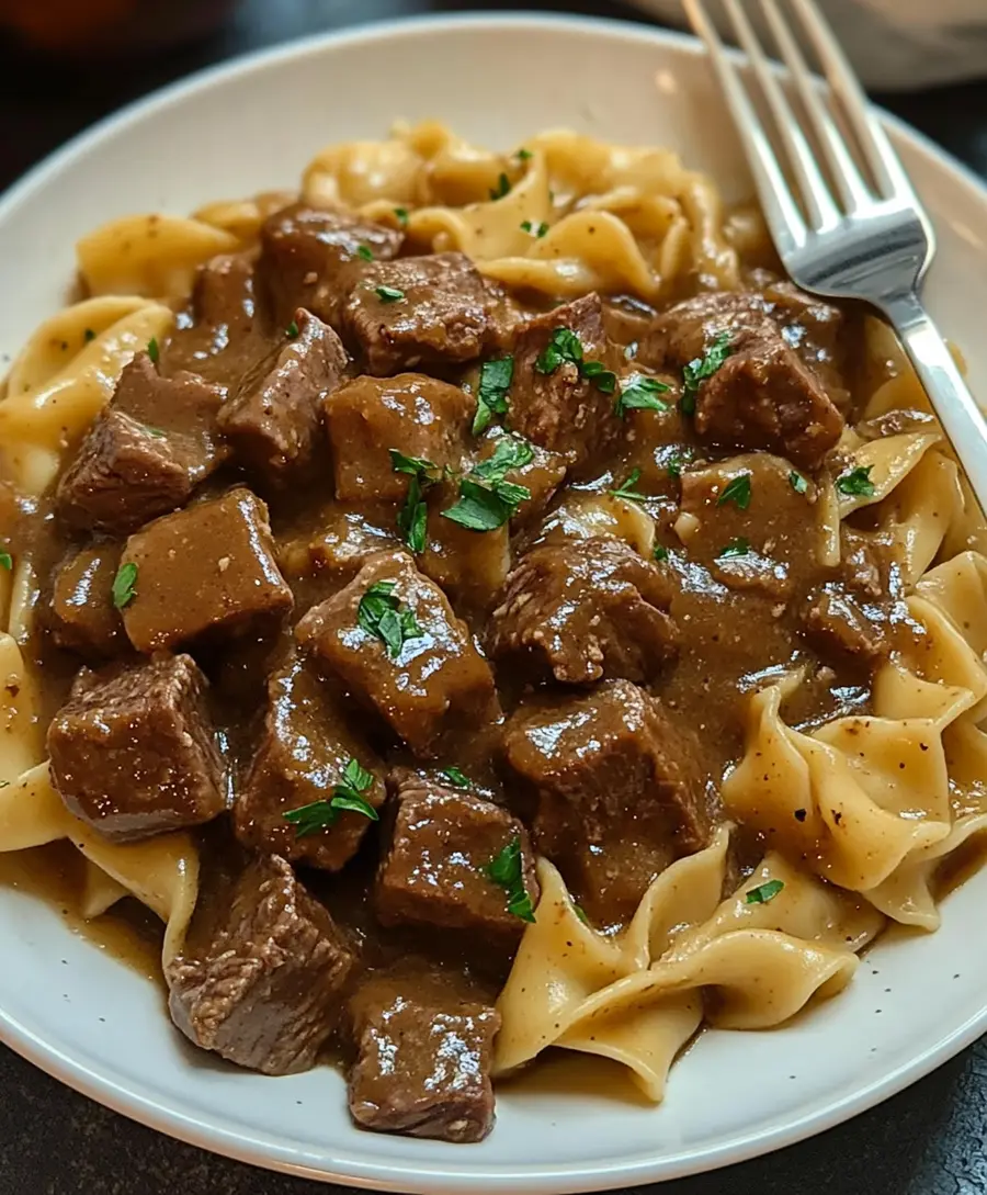 Crockpot Beef Tips & Noodles