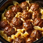 Amish meatball noodles served in a bowl