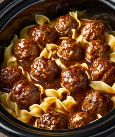 Amish meatball noodles served in a bowl
