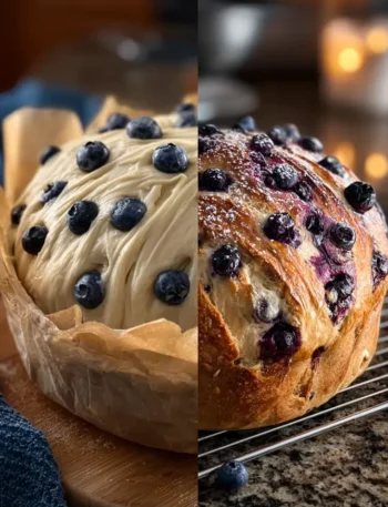 Blueberry Cream Cheese Loaf sliced on a plate