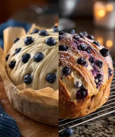 Blueberry Cream Cheese Loaf sliced on a plate
