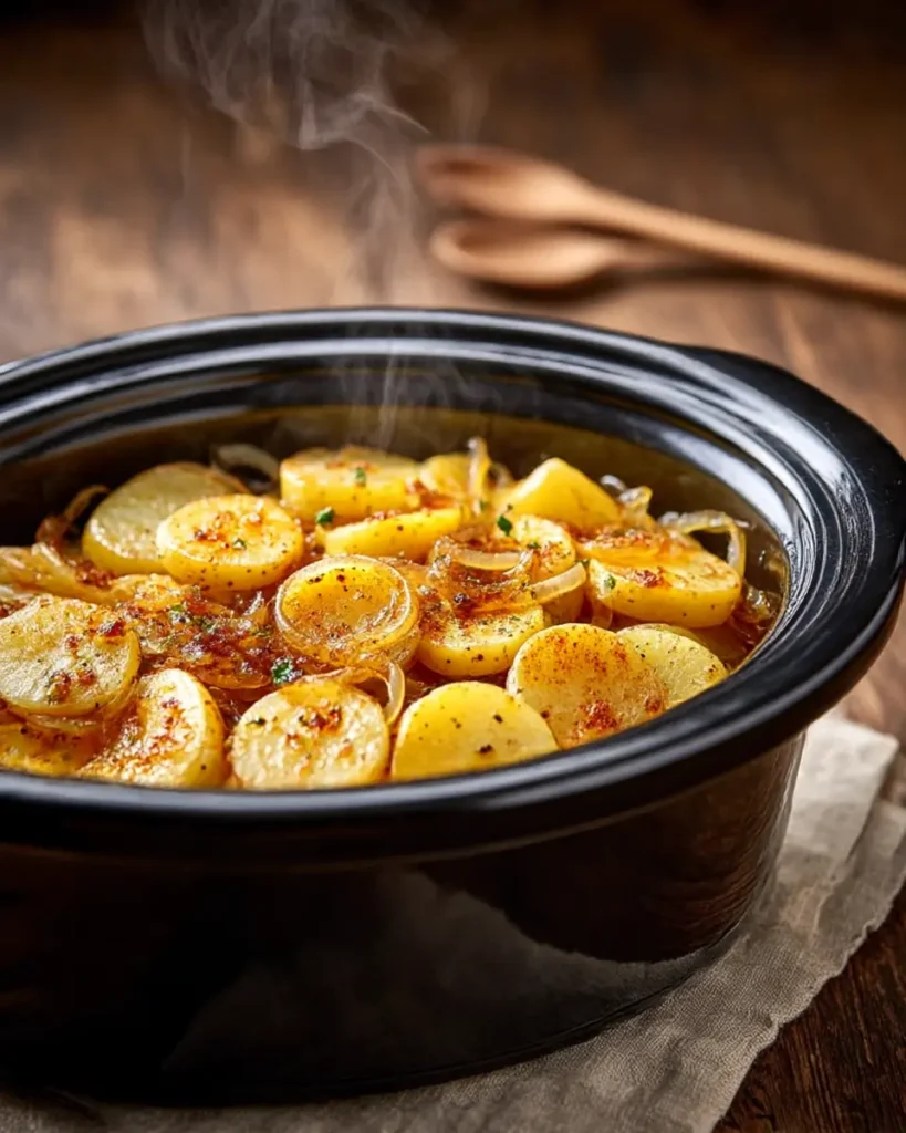 Old-fashioned crockpot potato and onion bake