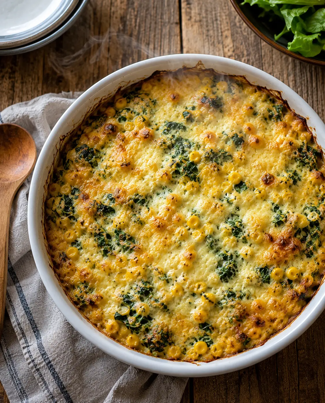 Cheesy Corn and Spinach Casserole
